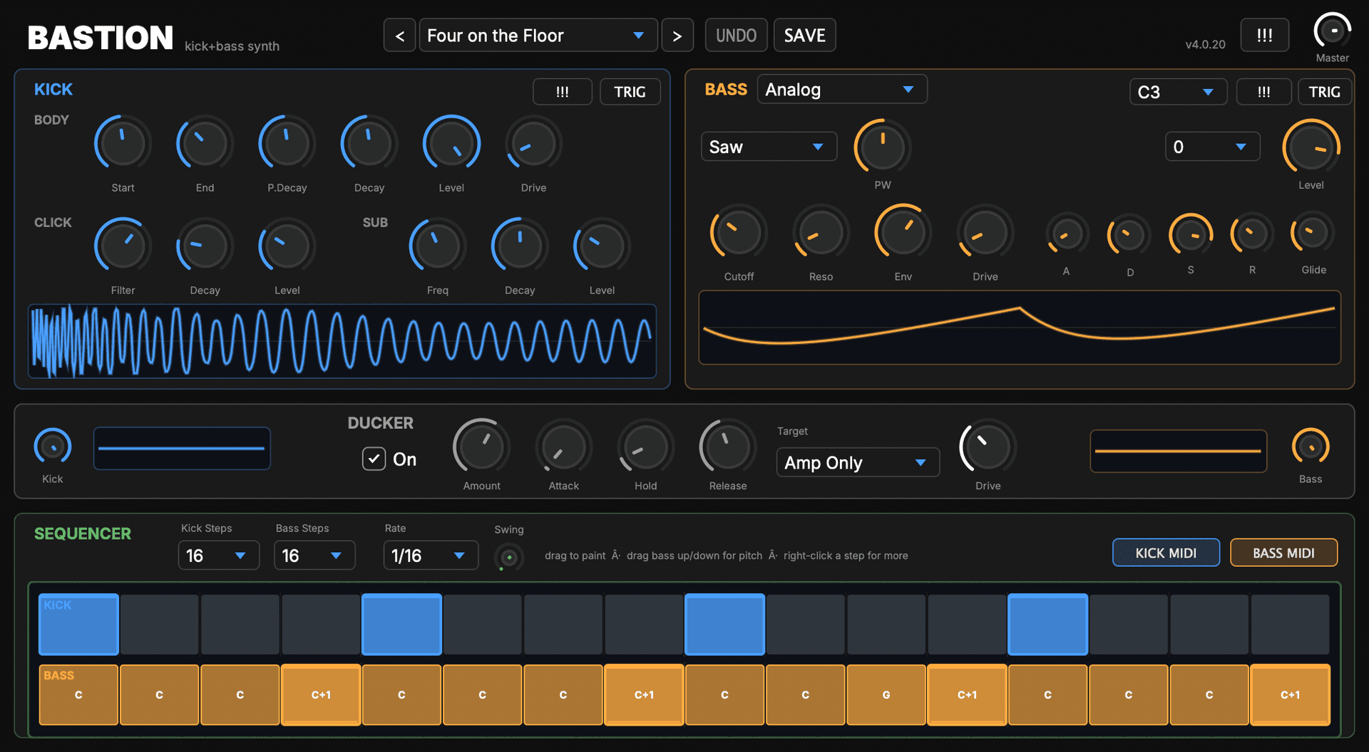 Bastion — A kick &amp; bass synth for my techno heads. Randomize patterns and sounds to get a solid techno…